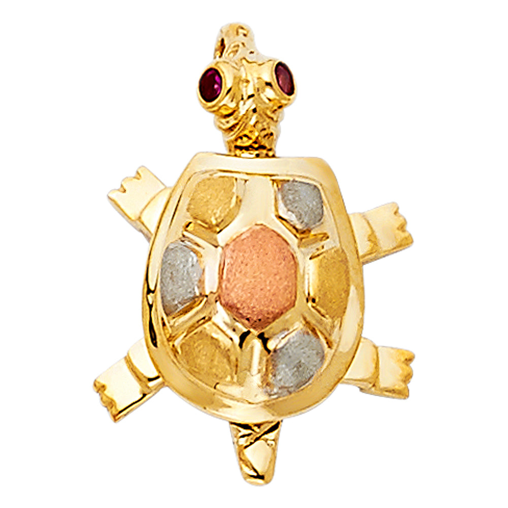 14k Tri-Color Gold Colorful 3D Shell Desert Tortoise Pendant Mexican Aztec Charm