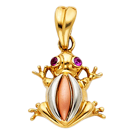 14k Yellow Gold Jumping 3D Colorful Frog Pendant Lucky Hoping Wealth Ponds Charm