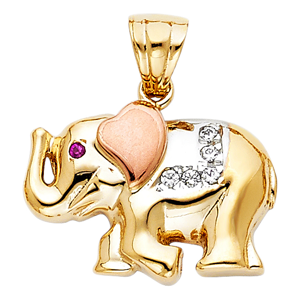 14k Tri-Color Gold 3D Colorful Lucky Elephant Pendant Good Luck Charm