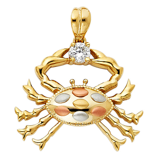 14k Tri-Color Gold Colorful Sea Crab Pendant Crabbing Charm