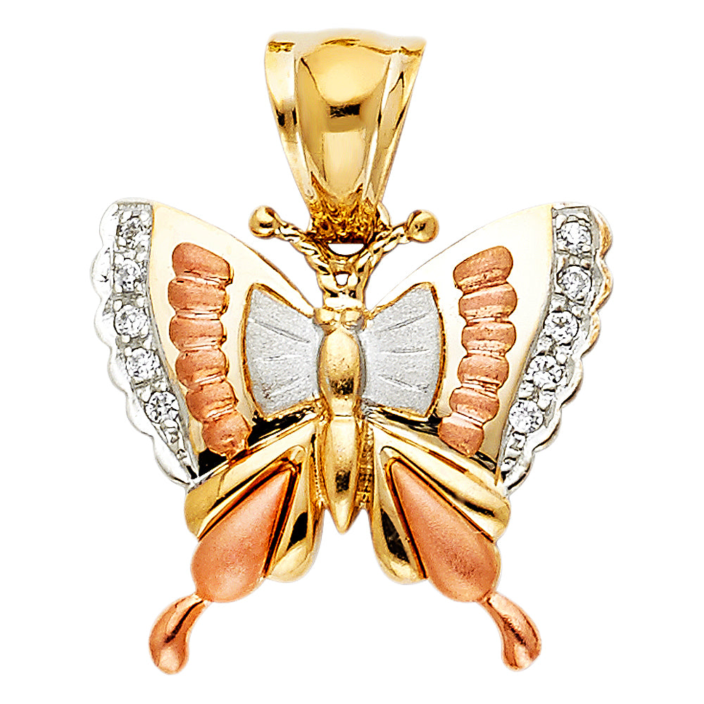 14k Tri-Color Gold 3D Colorful Monarch Butterfly Pendant Tenderness Garden Charm