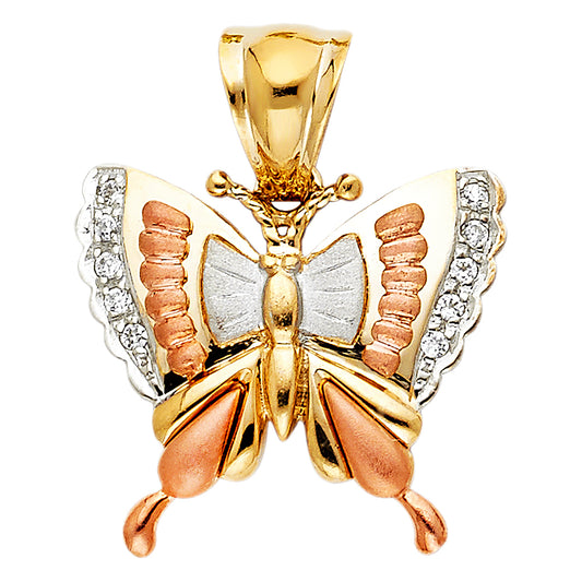 14k Tri-Color Gold 3D Colorful Monarch Butterfly Pendant Tenderness Garden Charm