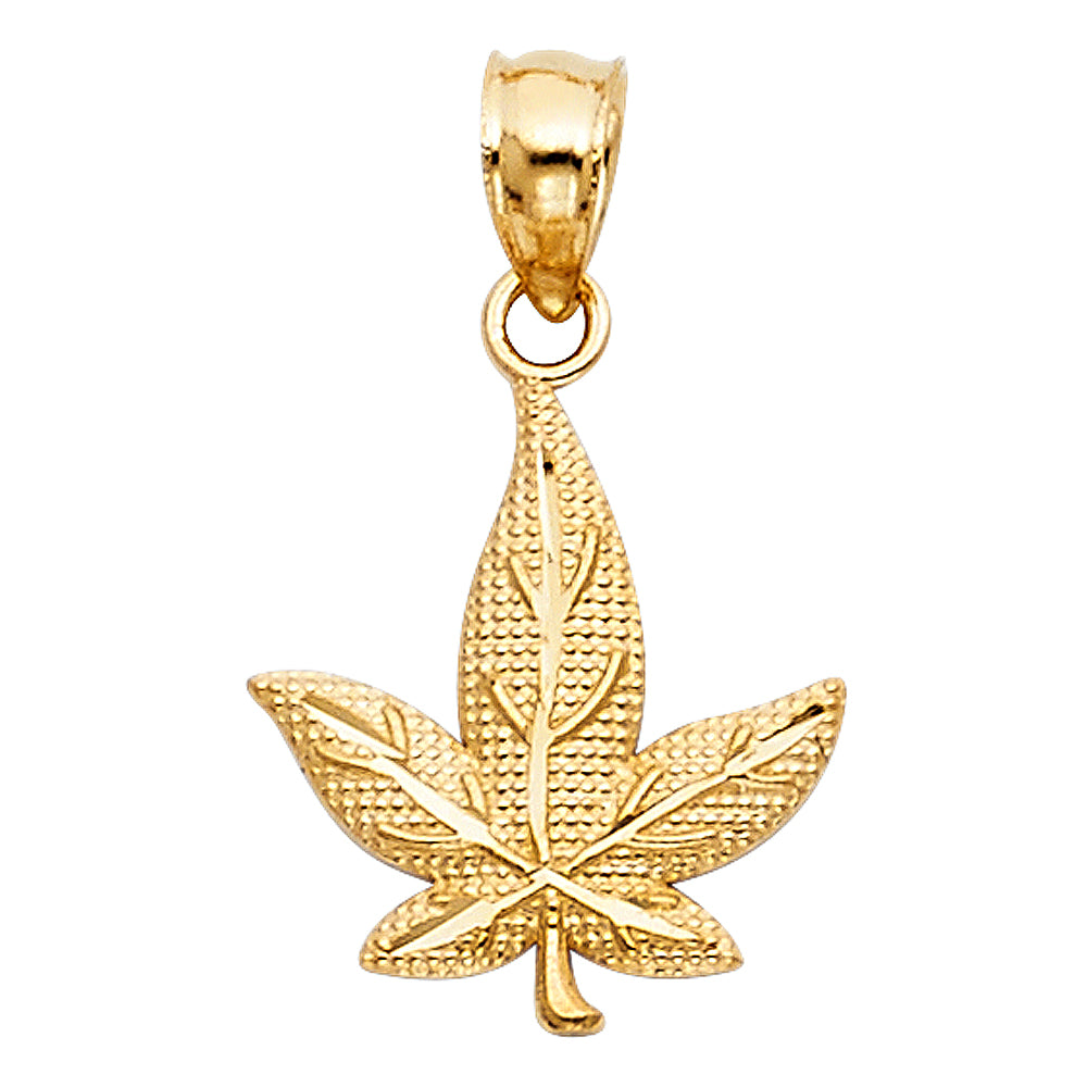 14k Yellow Gold Marijuana Leaf Pendant Cannabis Pot Weed Dope Grass 420 Charm