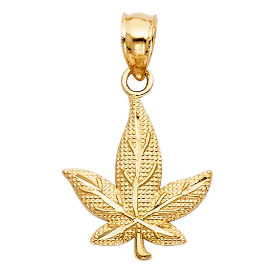 14k Yellow Gold Marijuana Leaf Pendant Cannabis Pot Weed Dope Grass 420 Charm