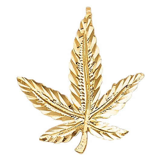 14k Yellow Gold Cannabis Pot Leaf Pendant Marijuana Diamond-Cut Weed 420 Charm