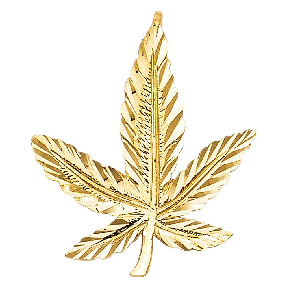 14k Yellow Gold Diamond-Cut Leaf Pendant Weed Pot Marijuana Stoner 420 Charm