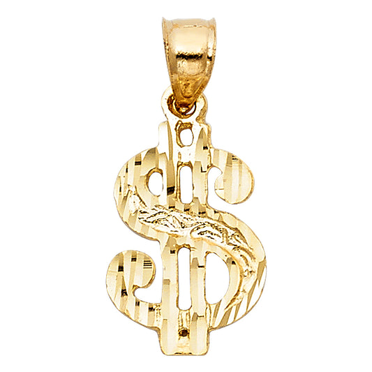14k Yellow Gold Money Symbol $ Pendant Dollar Sign Hip Hop Money Bling Charm