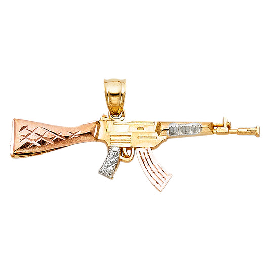 14k Tri-Color Gold Assault AK 47 Rifle Gun Pendant Firearm Sidearm Ornate Charm