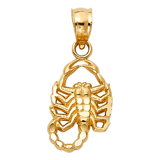 14k Yellow Gold Deadly Stinger Black Scorpion Pendant Diamond-Cut Scary Charm