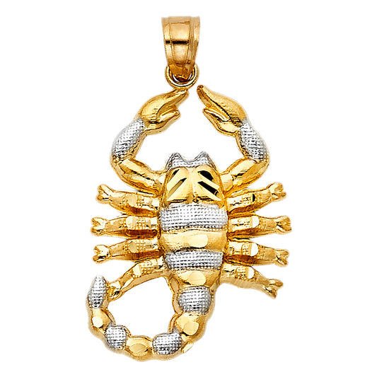 14k Two-Color Gold 3D Precision-Cut Scorpio Sign Pendant Night Prowler Charm
