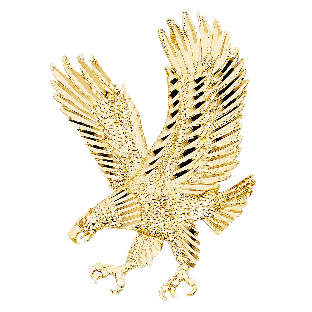 14k Yellow Gold 3D Precision-Cut Eagle Soaring Gracefully Pendant Admired Charm
