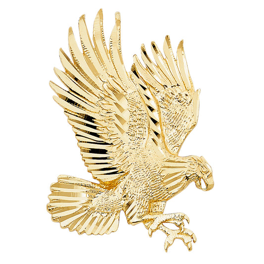 14k Yellow Gold Symbol of Freedom 3D Precision-Cut Eagle Pendant Honored Charm