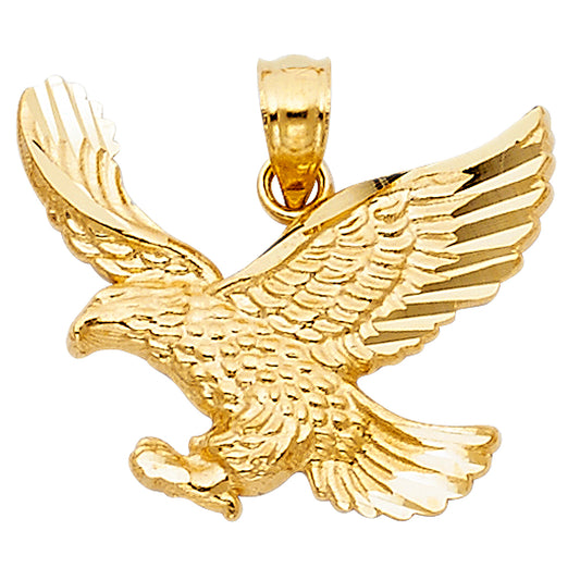 14k Yellow Gold Powerful 3D American Eagle Soaring High Pendant Promotion Charm