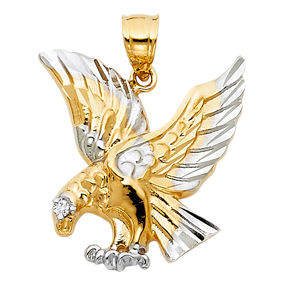 14k Two-Color Gold Powerful Bald Eagle Bright Shiny American Eagle Pendant Charm