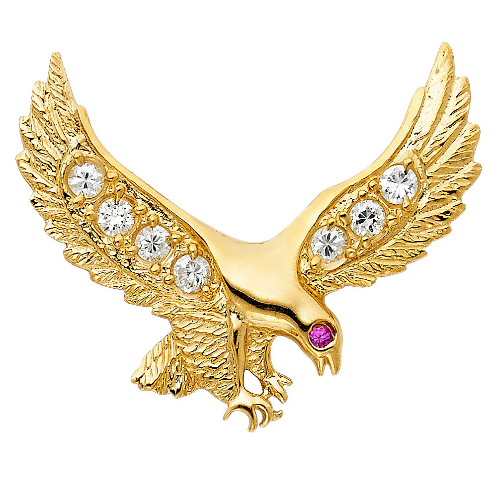 14k Yellow Gold 3D Colorful Design Soaring Majestic American Eagle Pendant Charm