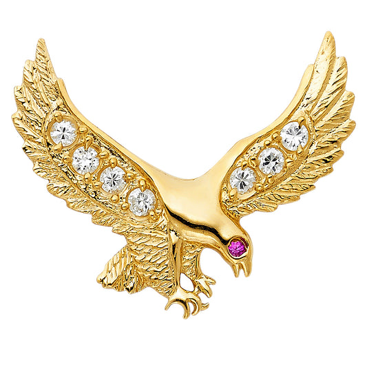 14k Yellow Gold 3D Colorful Design Soaring Majestic American Eagle Pendant Charm