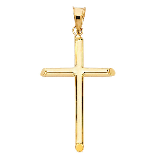 14k Yellow Gold High Polish Rounded Plain Cross Pendant Traditional Simple Charm