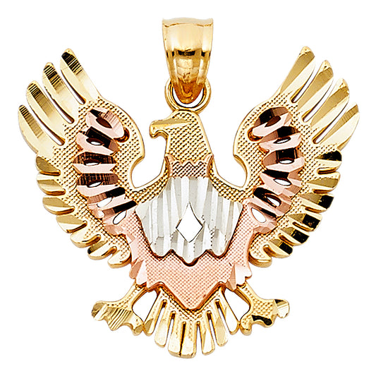 14k Tri-Color Gold Majestic Bird 3D Precision-Cut Bald Eagle Pendant Charm