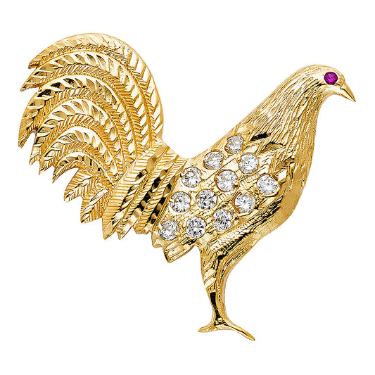 14k Yellow Gold Gamecock Fancy Rooster Pendant Cockerel Independent Charm