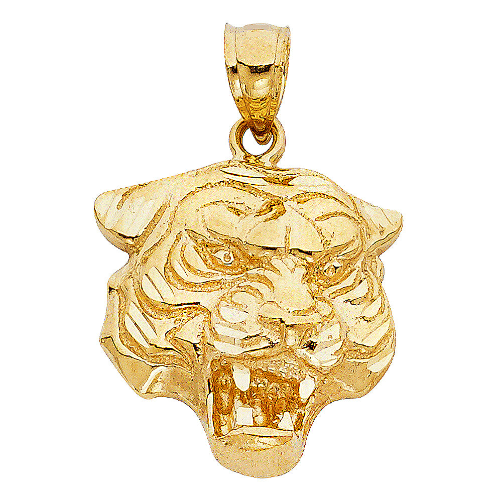 14k Yellow Gold Lion 3D Precision-Cut Tigers Head Pendant Charm