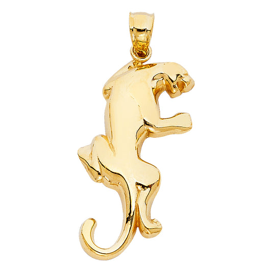 14k Yellow Gold Black Panther 3D Prowling Puma Pendant Powerful Jungle Charm