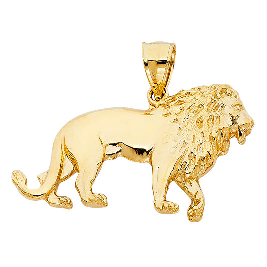 14k Yellow Gold King of the Jungle 3D Lion Pendant Charm