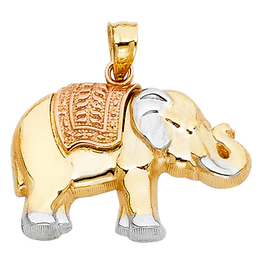 14k Tri-Color Gold Good Luck Elephant with Trunk Up Pendant Fertility Charm