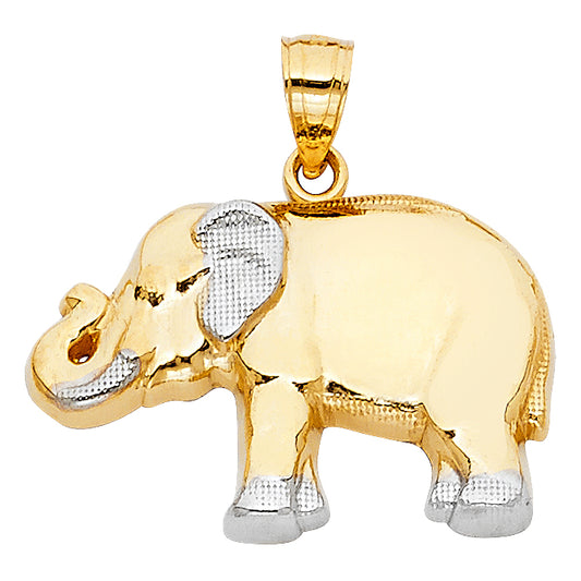 14k Two-Color Gold Good Luck Elephant with Trunk Up Pendant Charm