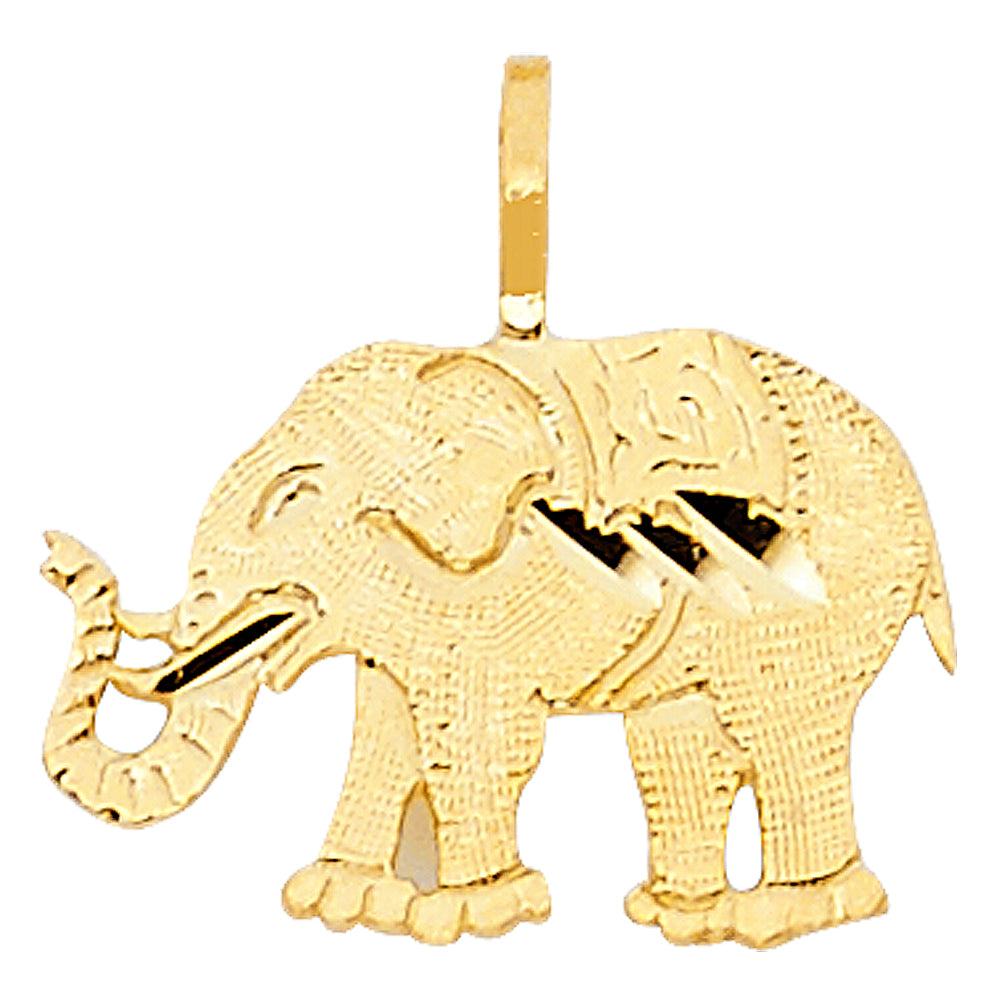 14k Yellow Gold Good luck Elephant w/ Trunk Up Pendant Diamond-Cut Charm