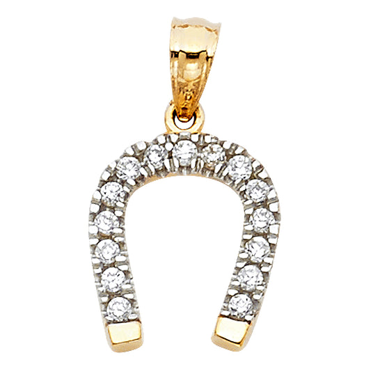 14k Yellow Gold Clear CZ Horseshoe Pendant Superstition Good Luck Lucky Charm