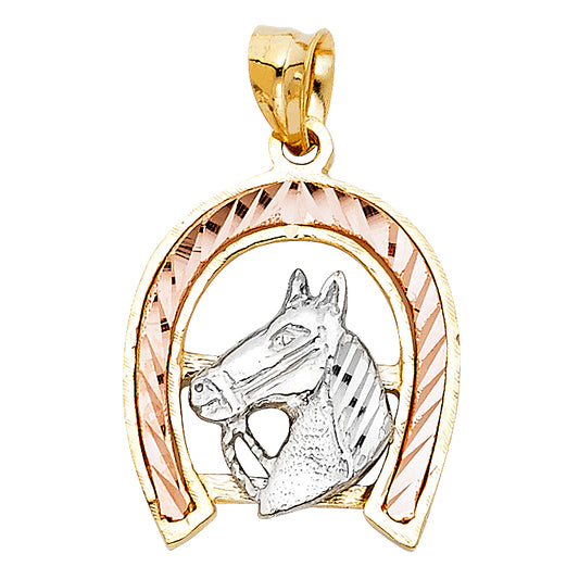 14k Two-Color Gold Best Wishes 3D Colorful Lucky Horseshoe Pendant Charm