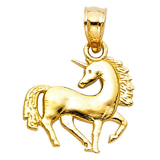 14k Yellow Gold Mythical Children's Unicorn Pendant Elegant Design Kids Charm