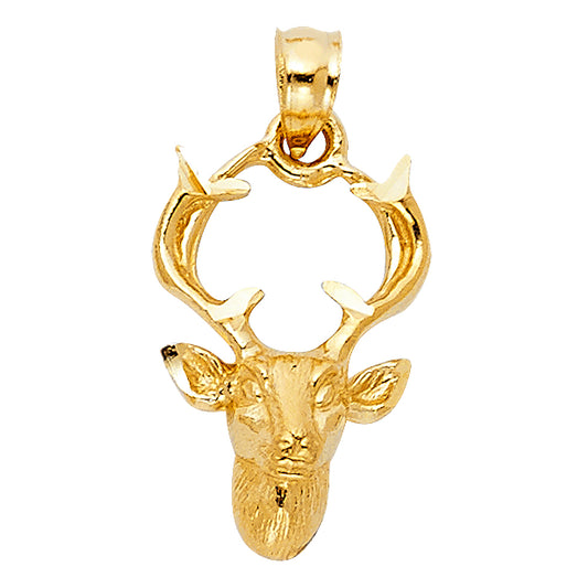 14k Yellow Gold Elk Buck Deer Head Pendant Diamond-Cut Antlers Charm