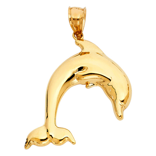 14k Yellow Gold Hawaiian Spirit Animal Jumping Dolphin Pendant Porpoise Charm