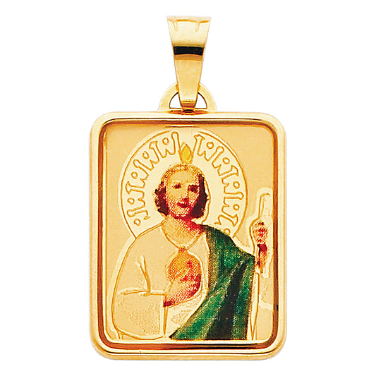 14k Yellow Gold Saint Jude Thaddeus Pendant Saint Flat Medallion Enamel Charm