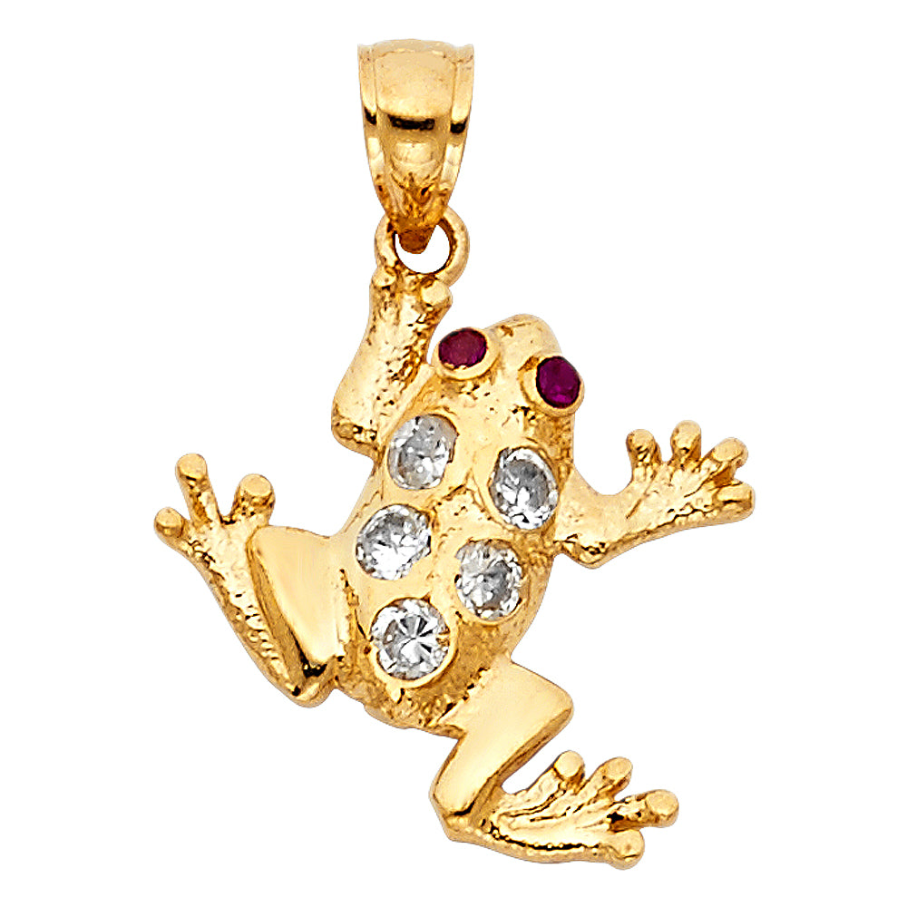 14k Yellow Gold Tropical Rain Forest Leaping Tree Frog Pendant Green Charm