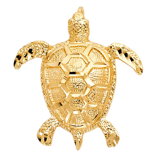 14k Yellow Gold Hawaiian Giant Sea Turtle Pendant High Polished Beach Charm