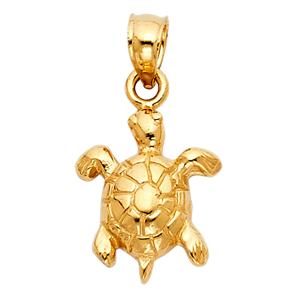 14k Yellow Gold Sea Turtle Pendant Ocean Beach Lover Nautical Polished Charm