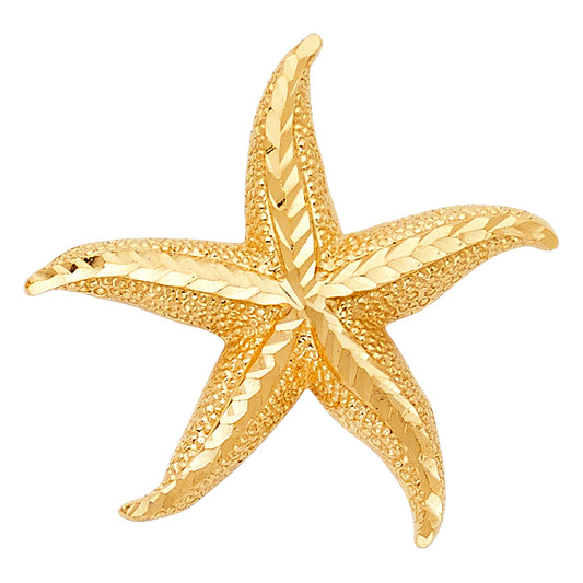 14k Yellow Gold Sea Creature Starfish Pendant Diamond-Cut High Polished Charm