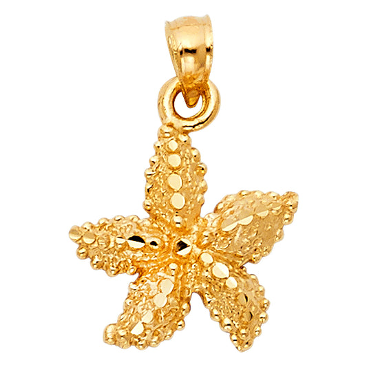 14k Yellow Gold Starfish 3D Sea Star Pendant Diamond-Cut Tidepools Aquatic Charm