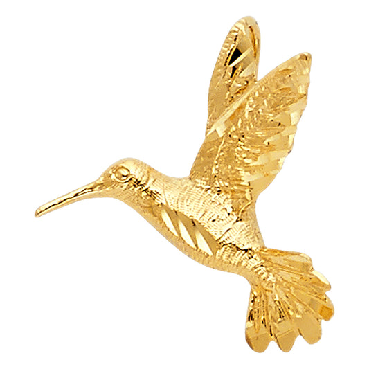 14k Yellow Gold Hummingbird Pendant Diamond-Cut High Polished Love Charm
