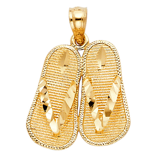 14k Yellow Gold Etched Flip Flops Pendant Beach Life Sandals Thongs Charm