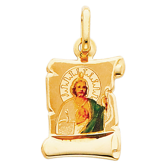 14k Yellow Gold Saint Jude Thaddeus Pendant Precision-Cut Medallion Charm