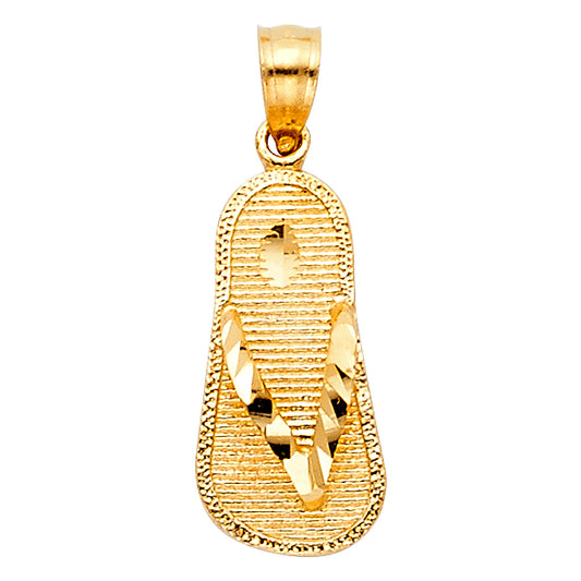 14k Yellow Gold Etched Sandal Pendant Beach Life Flip Flop Thong Polished Charm