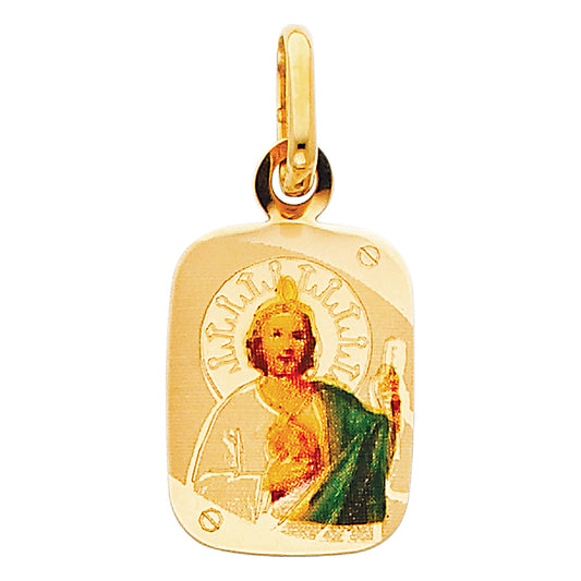 14k Yellow Gold Saint Jude Thaddeus Pendant Enamel Christian Faith Charm