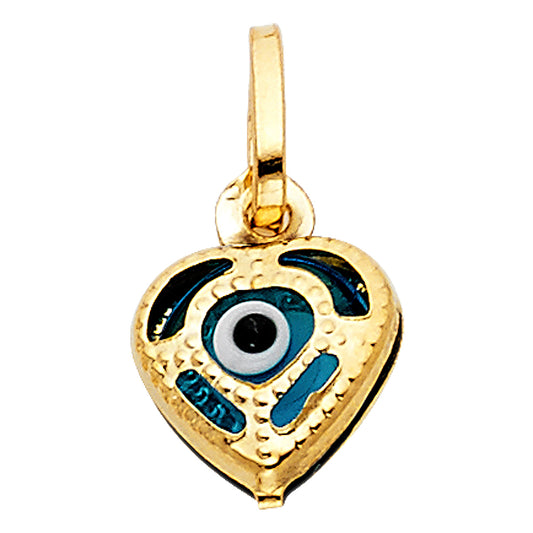 14k Yellow Gold Unique Mosaic Evil Eye Heart Pendant Promise Love Charm