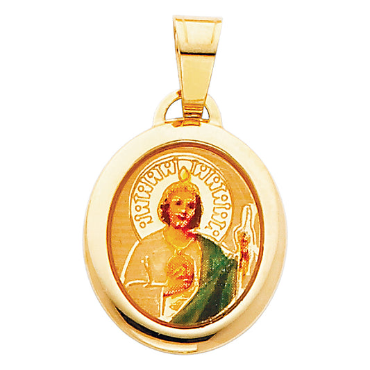 14k Yellow Gold Saint Jude Thaddeus Pendant Enamel Ornate High Polish Charm