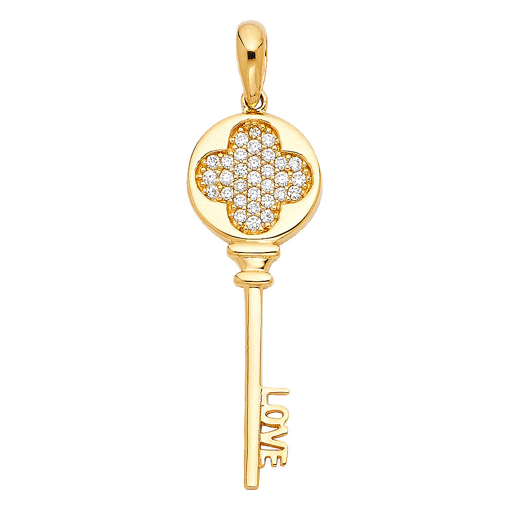 14k Yellow Gold LOVE Skeleton Key to My Heart Pendant Precious Lovely Charm