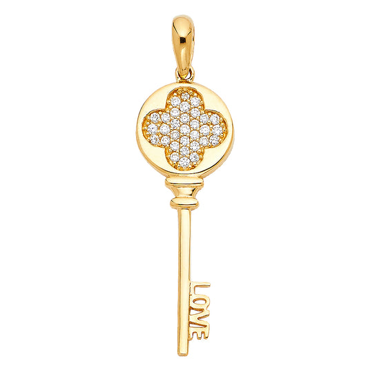 14k Yellow Gold LOVE Skeleton Key to My Heart Pendant Precious Lovely Charm