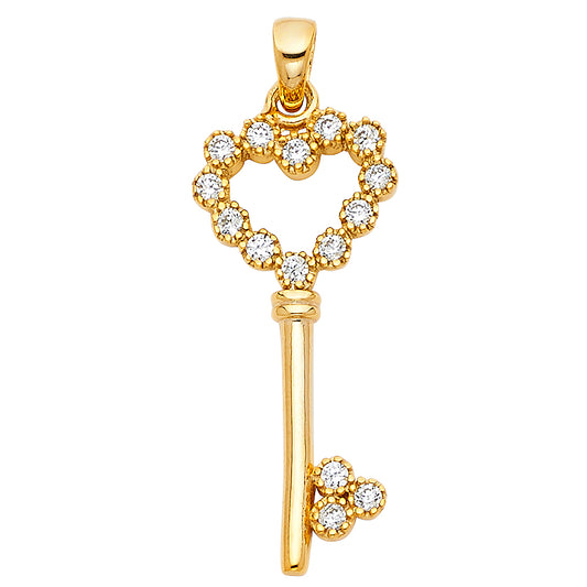 14k Yellow Gold I Love You Skeleton Key to My Heart Pendant Elegant Charm